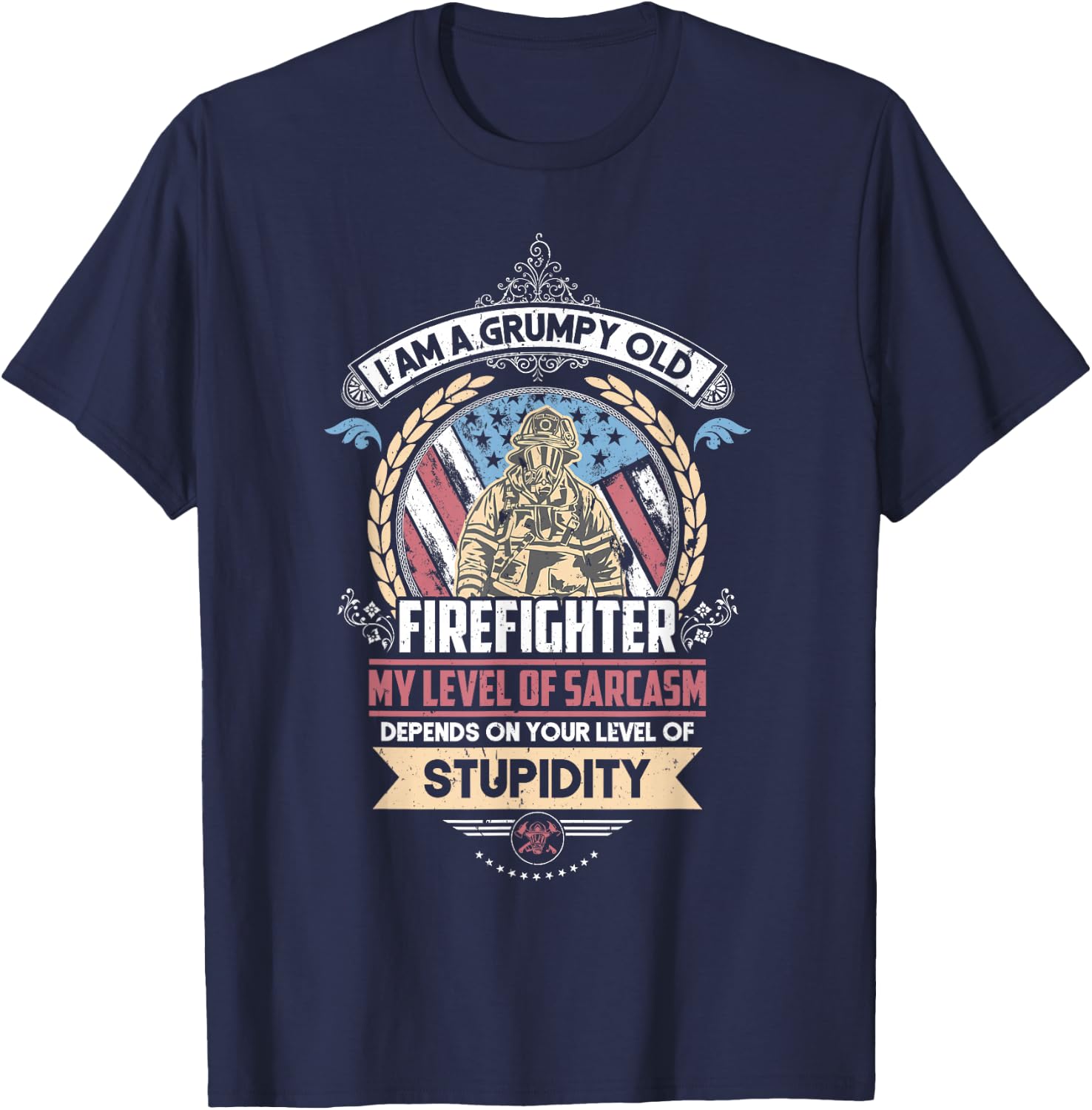 Grumpy Old Firefighter Patriotic Usa American Flag T-Shirt - T-Shirt | Navy