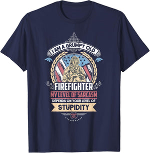 Grumpy Old Firefighter Patriotic Usa American Flag T-Shirt - T-Shirt | Navy