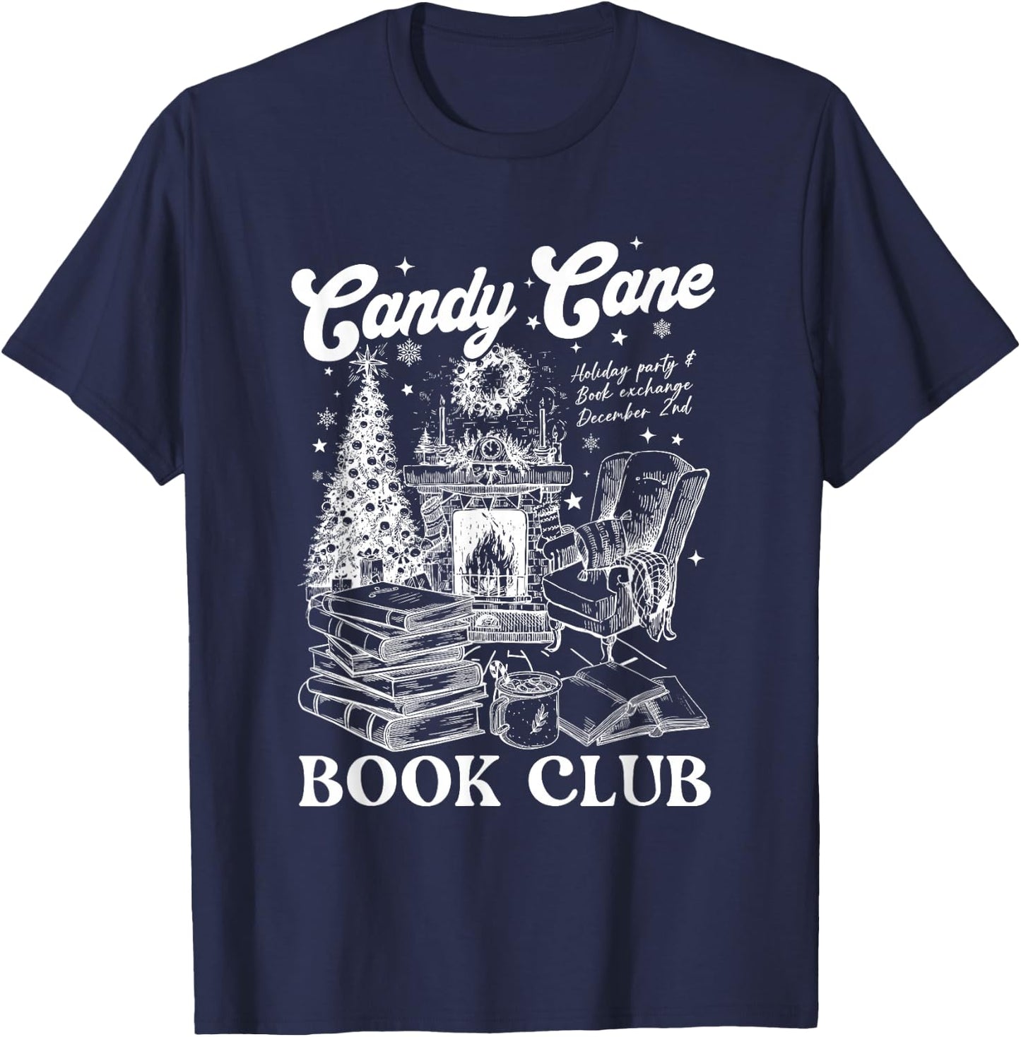 Bookish Christmas Candy Cane Book Club librarian Winter T-Shirt - T-Shirt | Navy