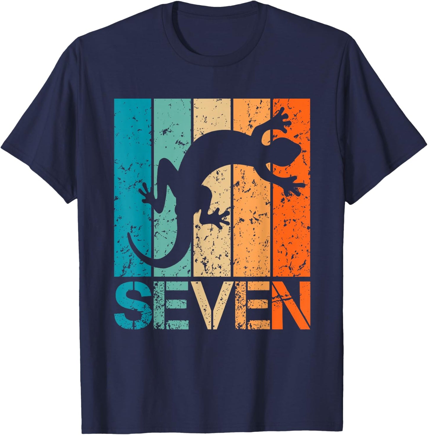 7th Lizard Birthday 7 Year Old 7yr Boy Girl Birthday Reptile T-Shirt - T-Shirt | Navy