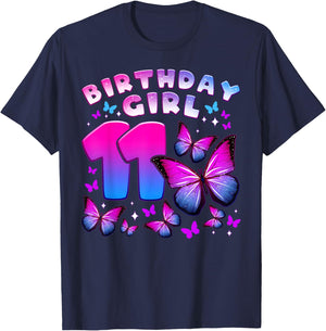 Birthday Girl 11 Years Old Butterfly Number 11 T-Shirt - T-Shirt | Navy