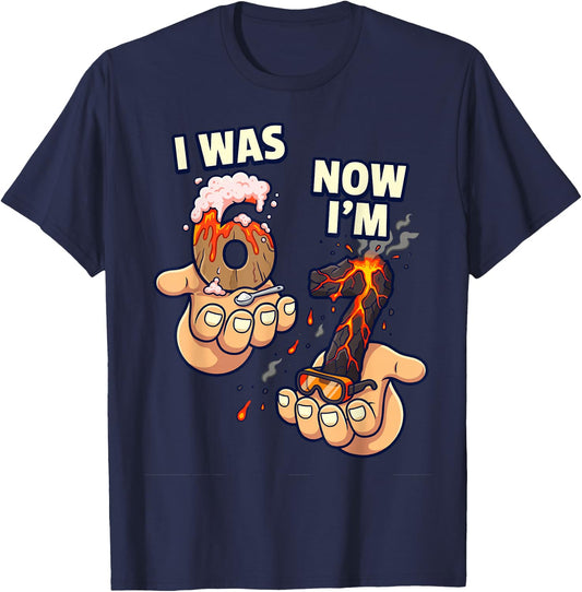 I was 6 Now I'm 7 Volcano Science Birthday Boy 67 T-Shirt - T-Shirt | Navy