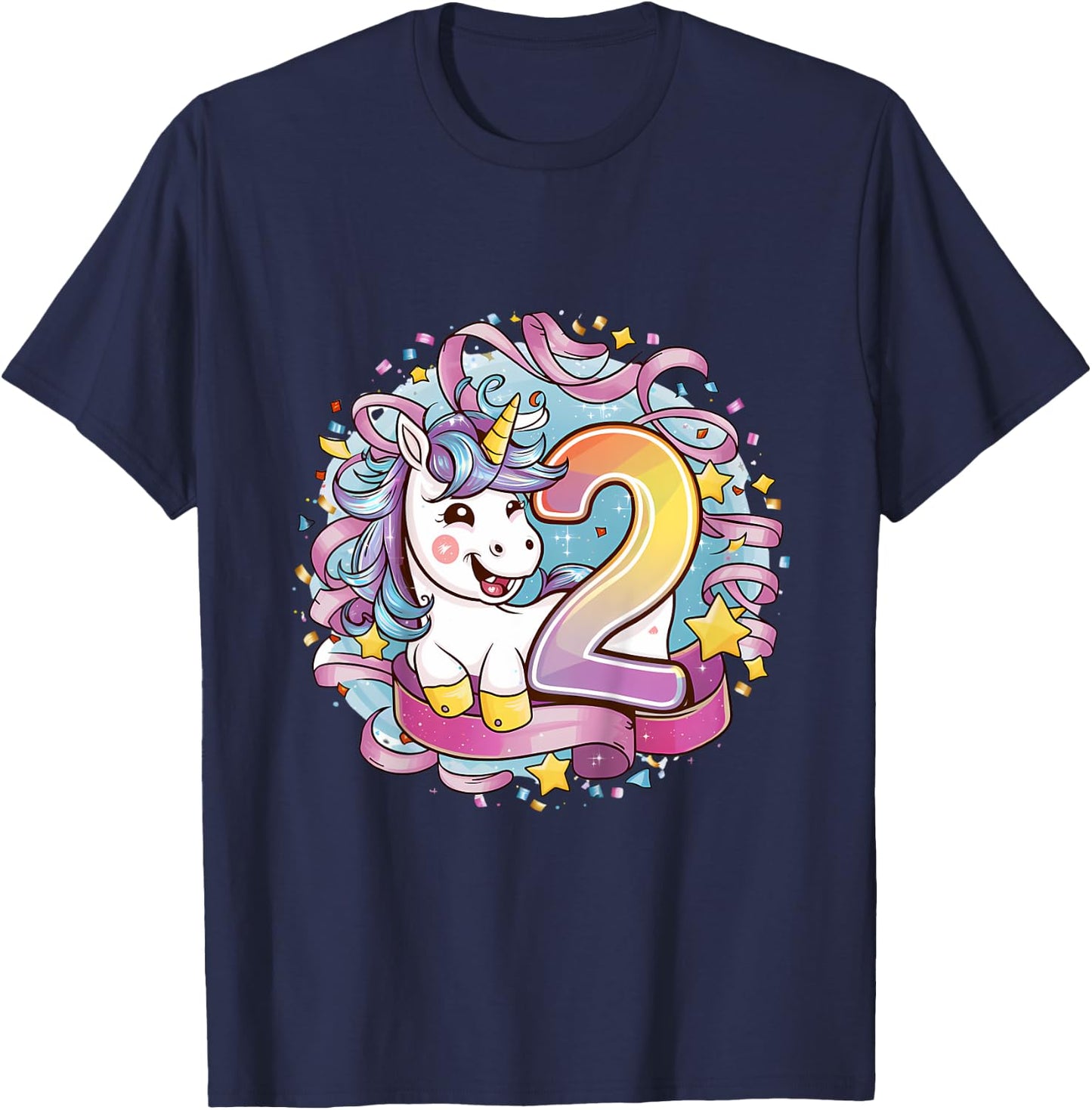 Kids Magical Unicorn Birthday Gift Kids Personalized - 2 Year T-Shirt - T-Shirt | Navy