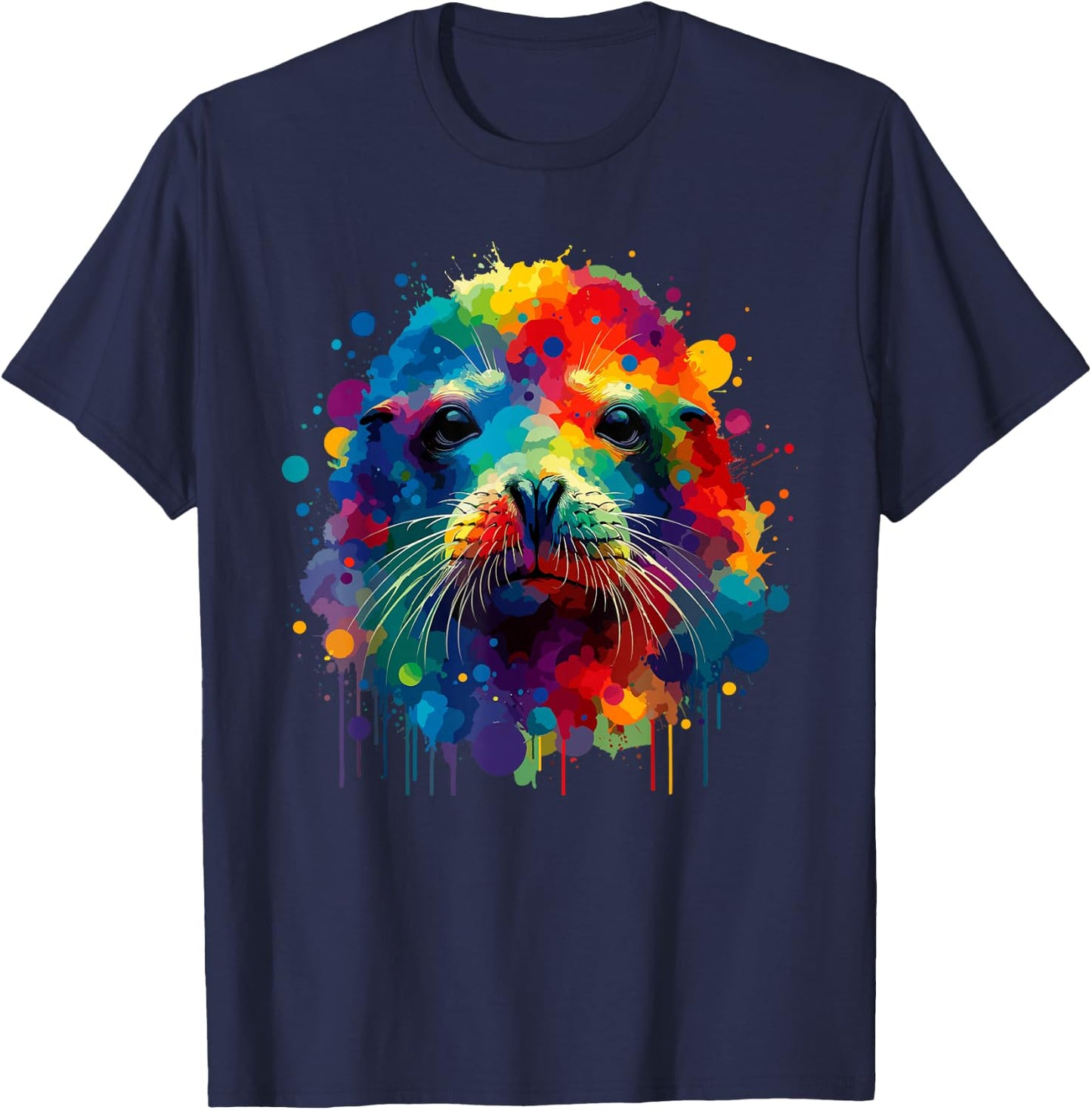 Colorful Splash Art Hawaiian Monk Seal Seals T-Shirt - T-Shirt | Navy