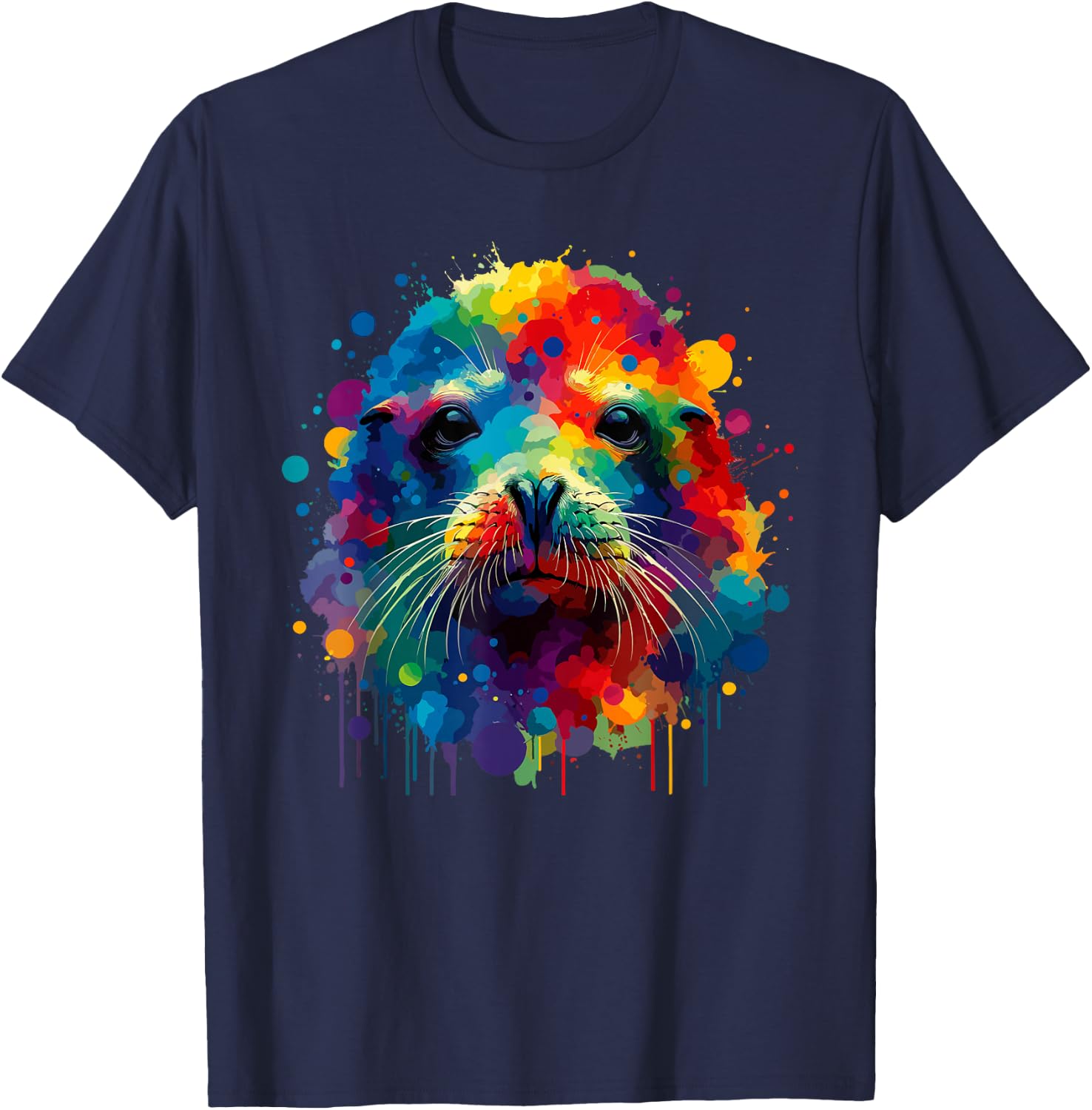 Colorful Splash Art Hawaiian Monk Seal Seals T-Shirt - T-Shirt | Navy