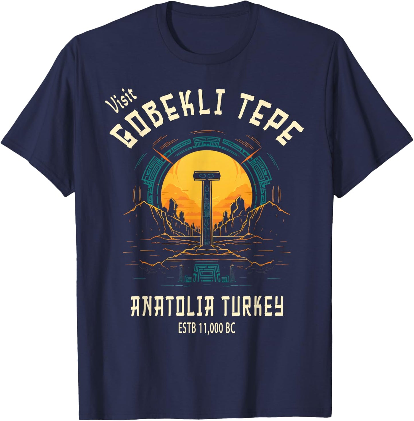 Gobekli Tepe Souvenirs and Memento Store Gobekli Tepe , -Adults, Black, Small, Short Sleeve T-Shirt - T-Shirt | Navy
