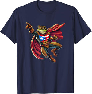 Coqui Superhero Boricua Power Puerto Rican Flag Flying Cape T-Shirt - T-Shirt | Navy