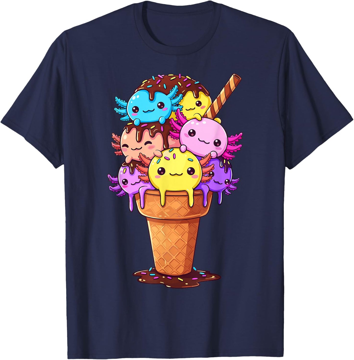 Axolotls Ice Cream Funny Axolotl T-Shirt - T-Shirt | Navy