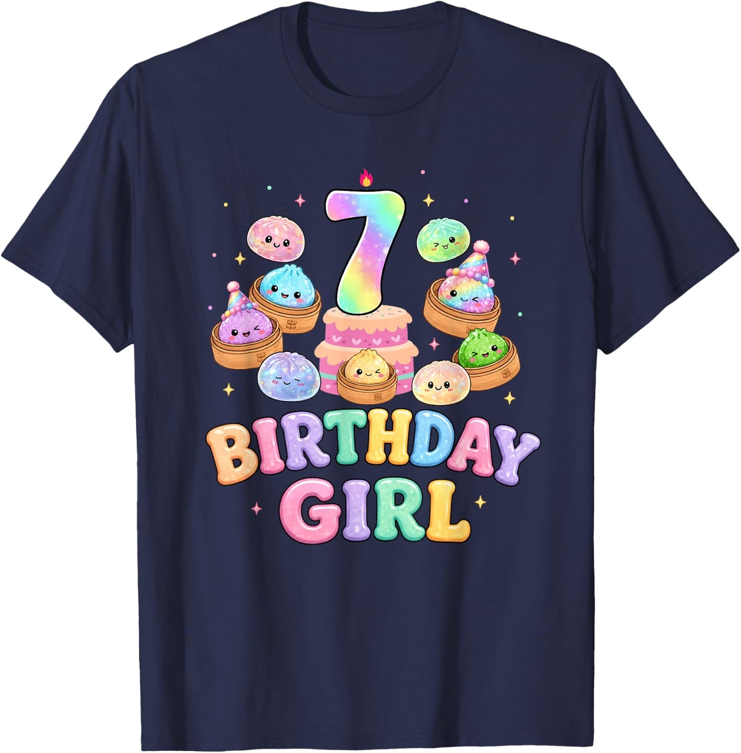 7th Birthday Girl Dumpling Shirt Cute Kawaii Dumpling Party T-Shirt - T-Shirt | Navy