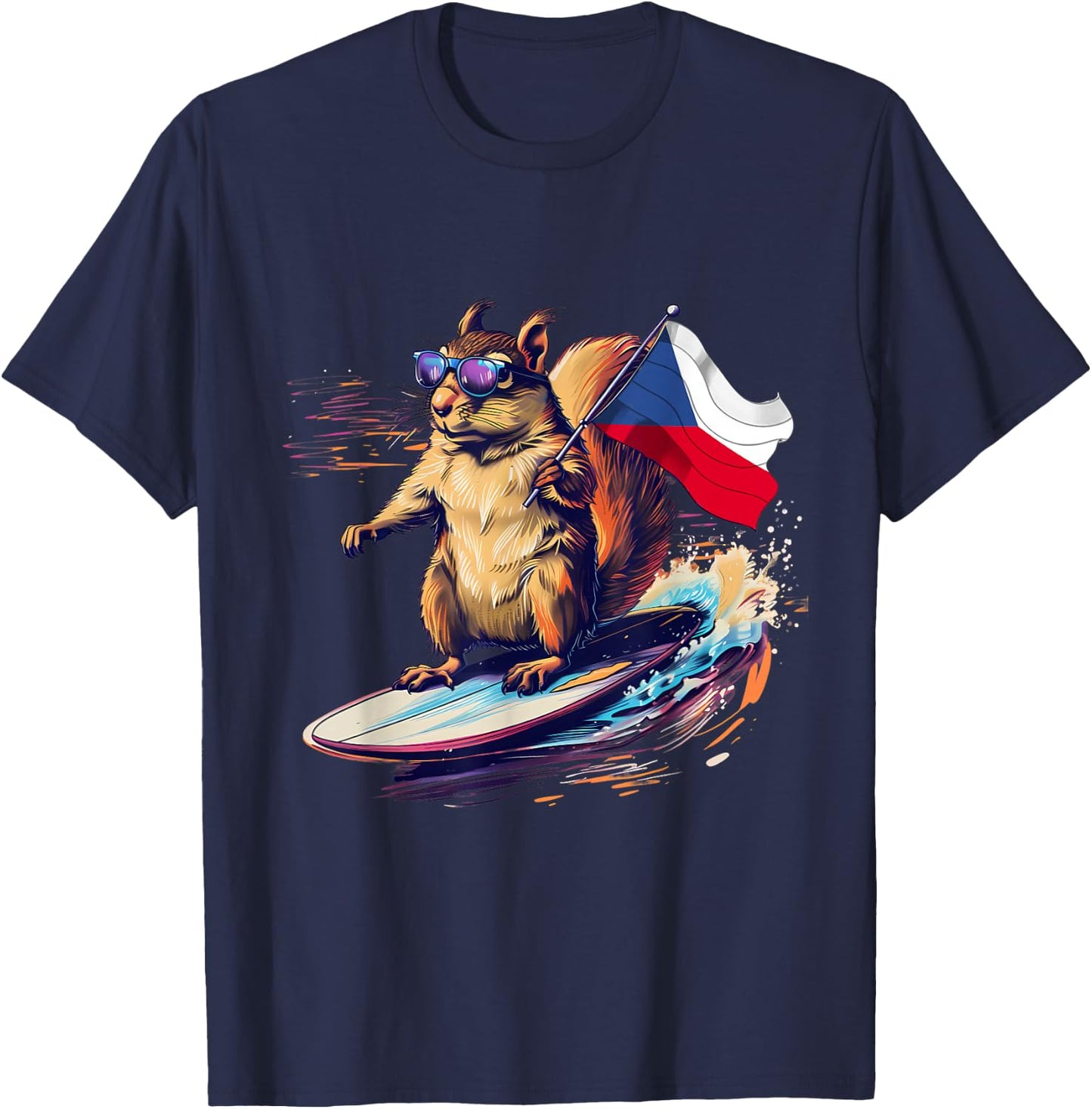 Czech Republic Surfing Squirrel Czech Flag Ceska Czech Roots T-Shirt - T-Shirt | Navy