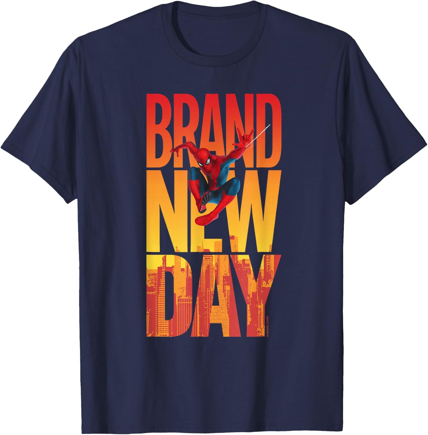 Marvel Spider-Man: New Day Spidey Sunset Text Stack T-Shirt - T-Shirt | Navy