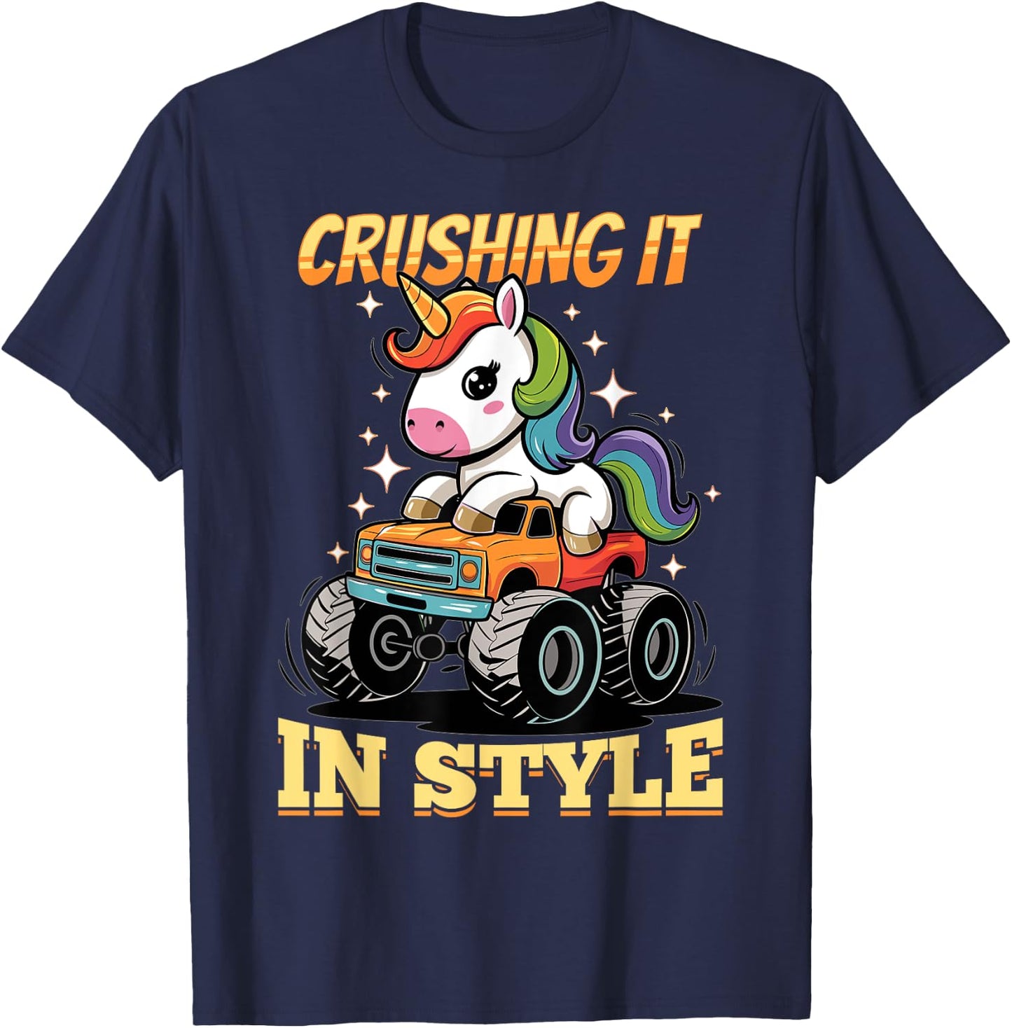 Cute Monster Truck Unicorn Rainbows T-Shirt - T-Shirt | Navy