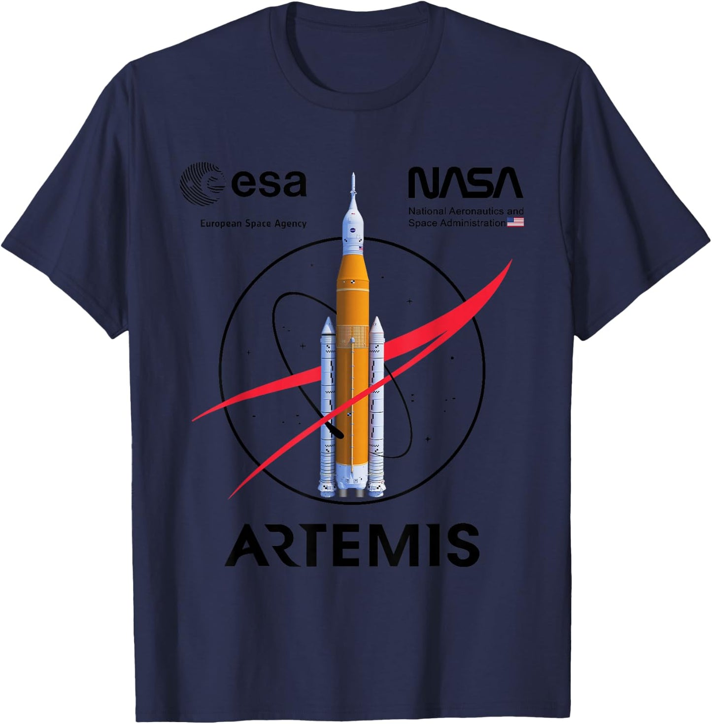 NASA Artemis Mission SLS Worm und ESA Logo T-Shirt - T-Shirt | Navy