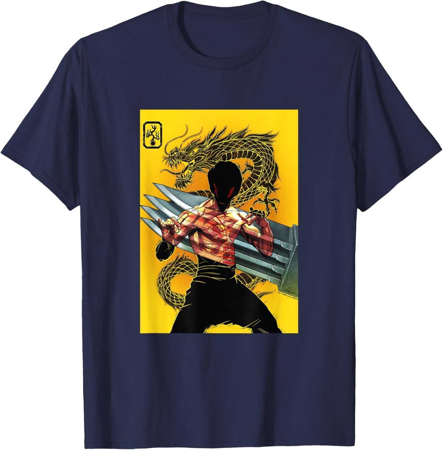 WB100 Enter The Dragon Bruce Lee Metal Claw Yellow Poster T-Shirt - T-Shirt | Navy
