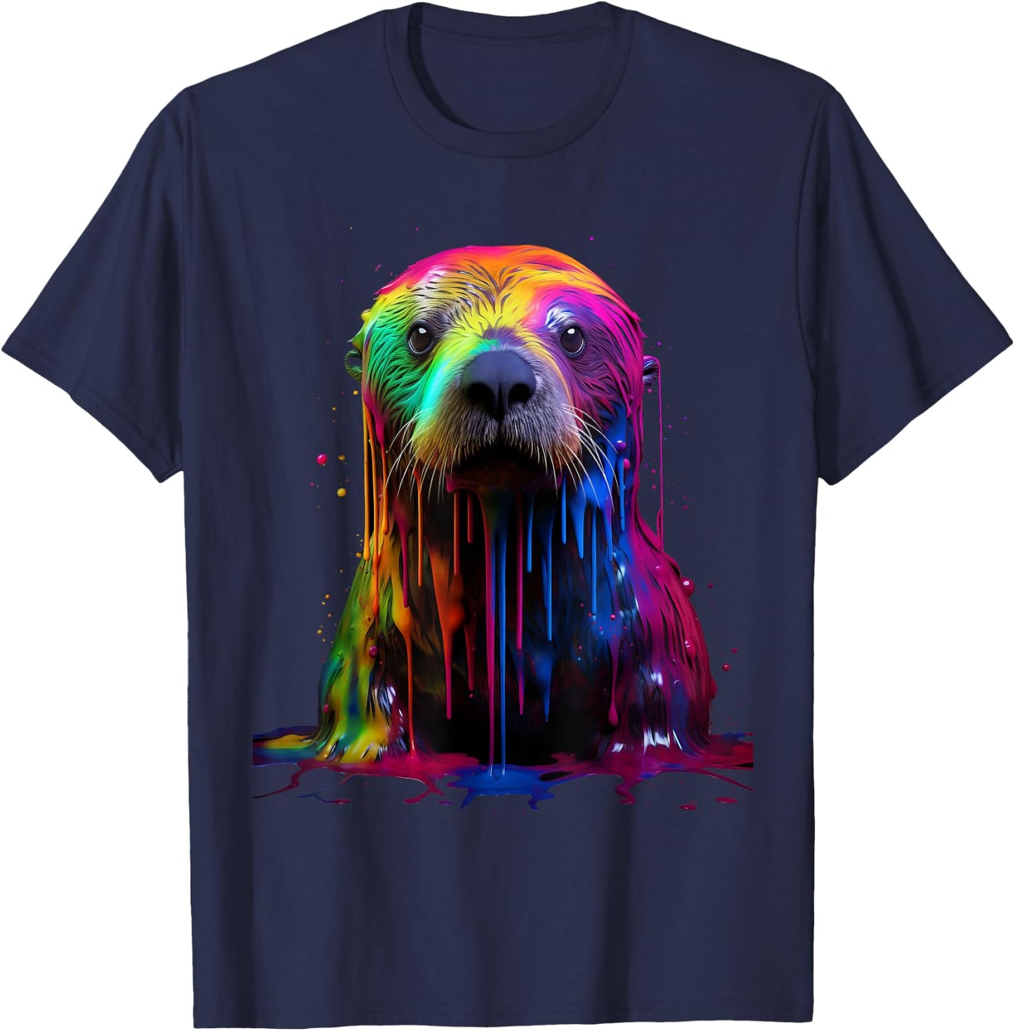 Rainbow Sea Otter Paint T-Shirt - T-Shirt | Navy