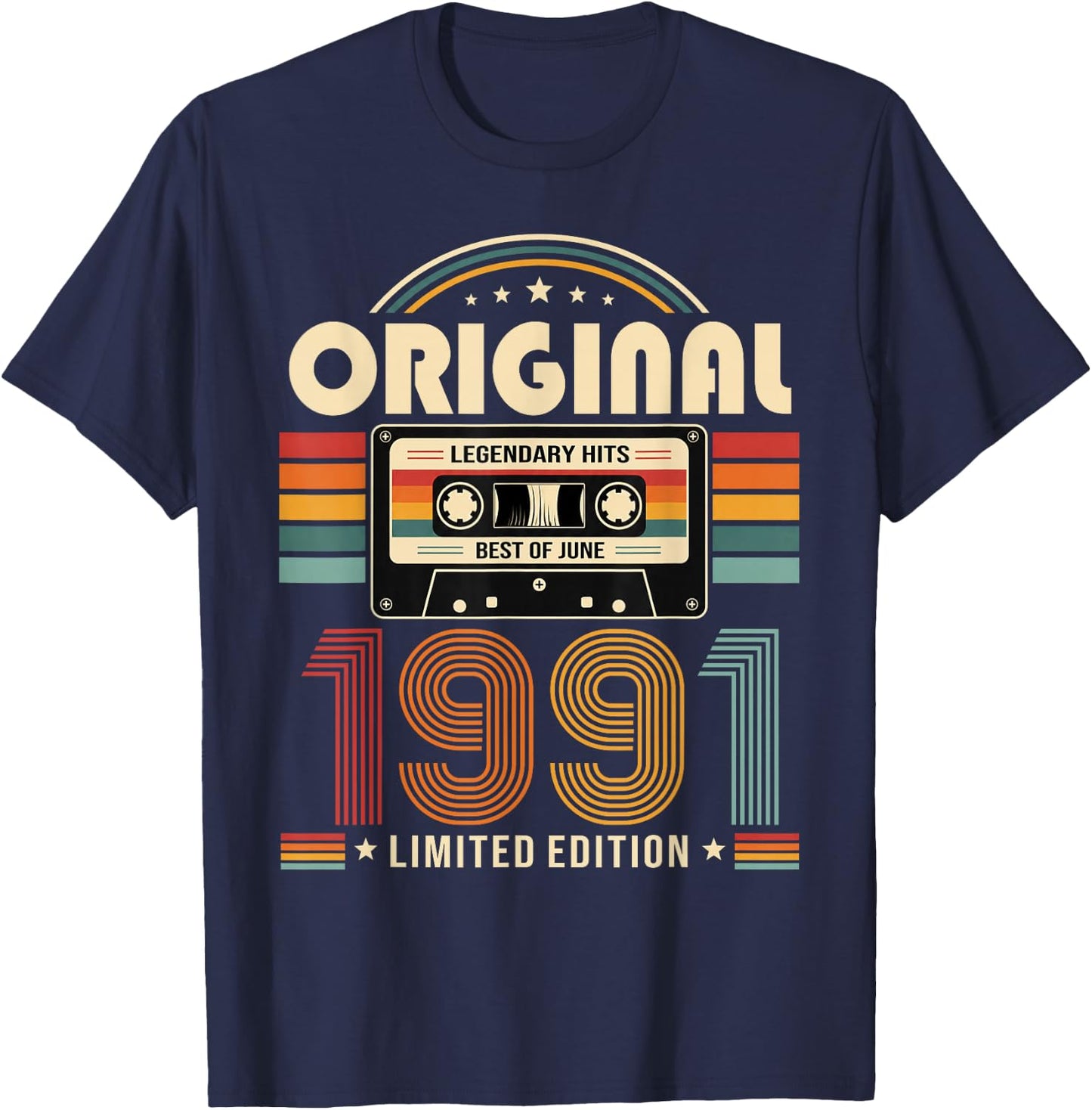 35e Anniversaire Cadeau Homme Juin 1991 Cassette T-Shirt - T-Shirt | Navy