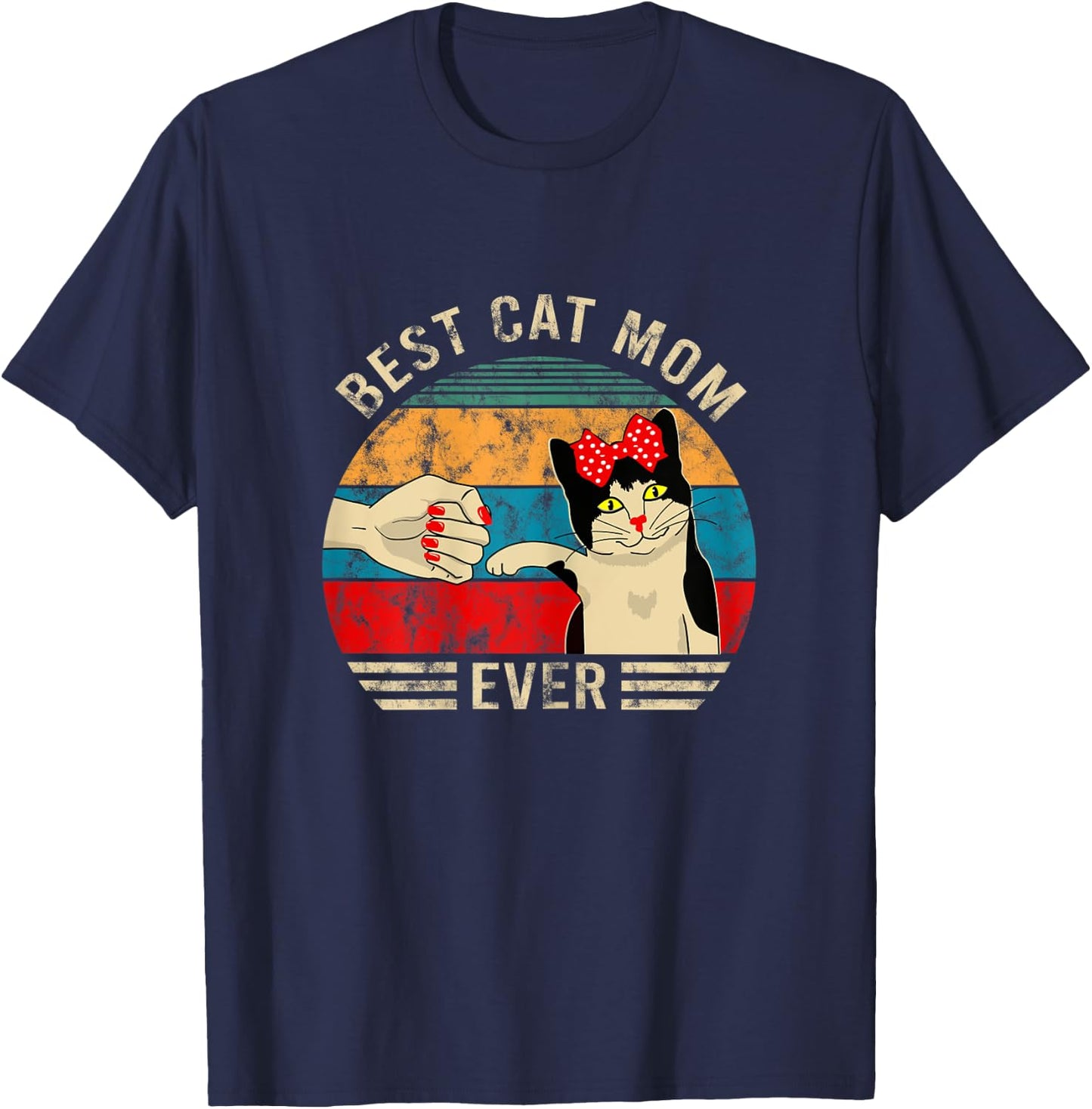 Vintage Best Cat Mom Ever Bump Graphic T-Shirt - T-Shirt | Navy