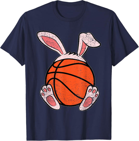 Easter Basketball Lover Bunny Ears Ball Cute Rabbit Sport T-Shirt - T-Shirt | Navy