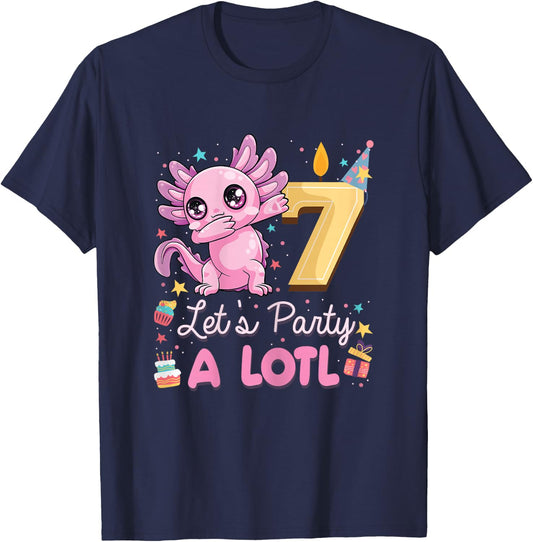 I'm 7 Let's Party A Lotl 7th Birthday Cute Axolotl Lovers T-Shirt - T-Shirt | Navy