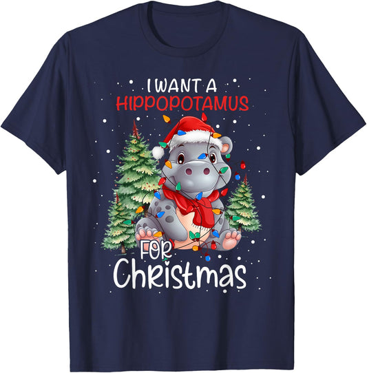 I Want A Hippopotamus For Christmas Xmas Hippo for Kid Women T-Shirt - T-Shirt | Navy