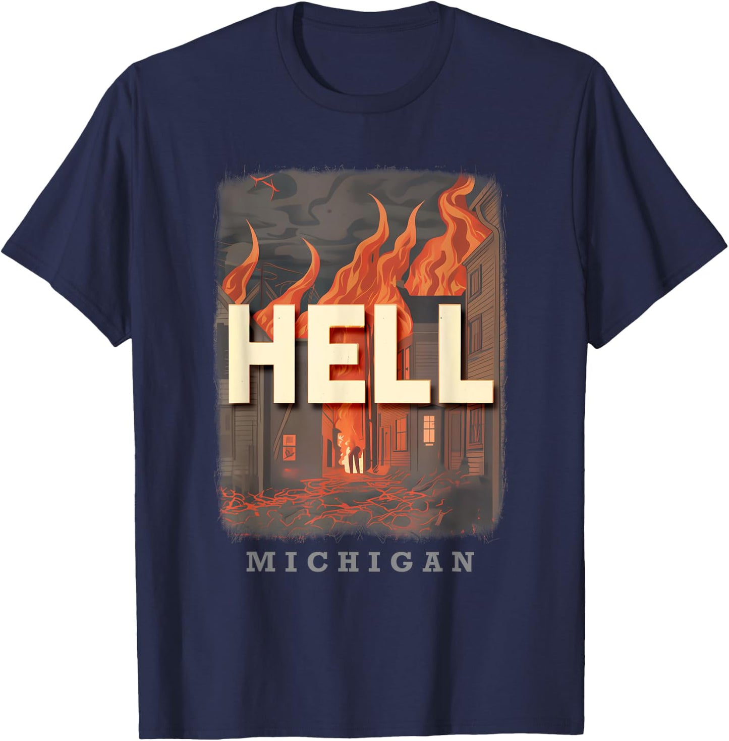 Hell Michigan MI Fiery Inferno SD528 T-Shirt - T-Shirt | Navy