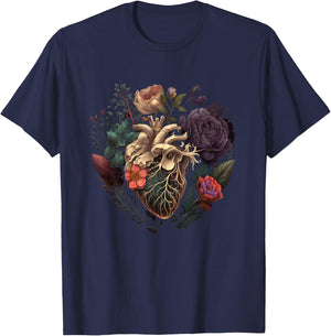 Anatomisches Herz und Blumen For Your Love , black T-Shirt - T-Shirt | Navy