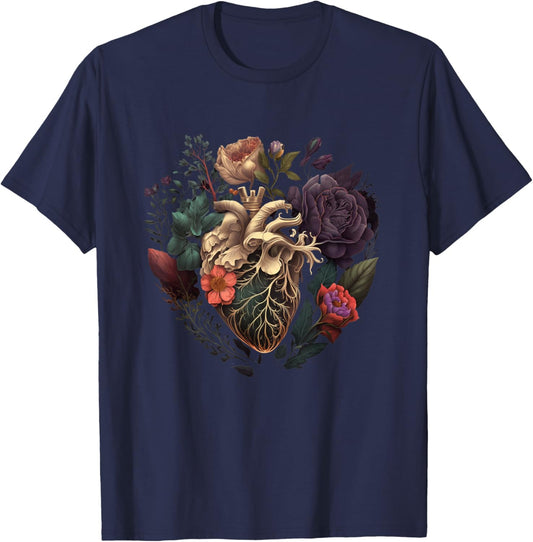 Anatomisches Herz und Blumen For Your Love , black T-Shirt - T-Shirt | Navy