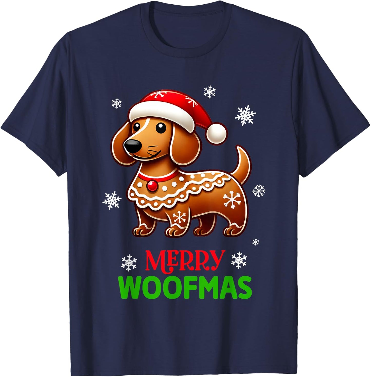 Gingerbread Weiner Dog Merry Woofmas Dachshund Christmas T-Shirt - T-Shirt | Navy