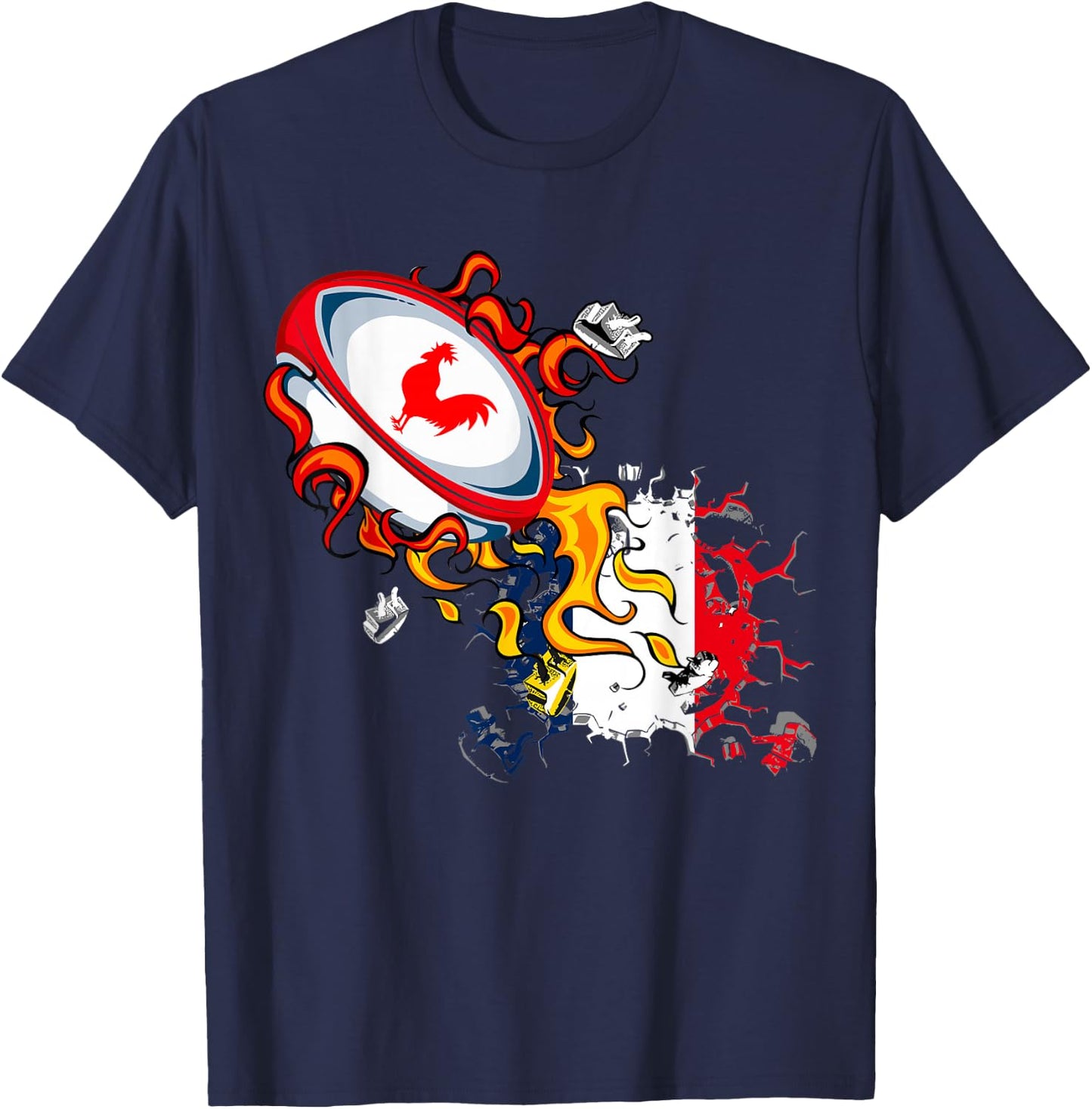 Rugby Shirt Player Child Man Flag Rooster Men Women , Black, S T-Shirt - T-Shirt | Navy