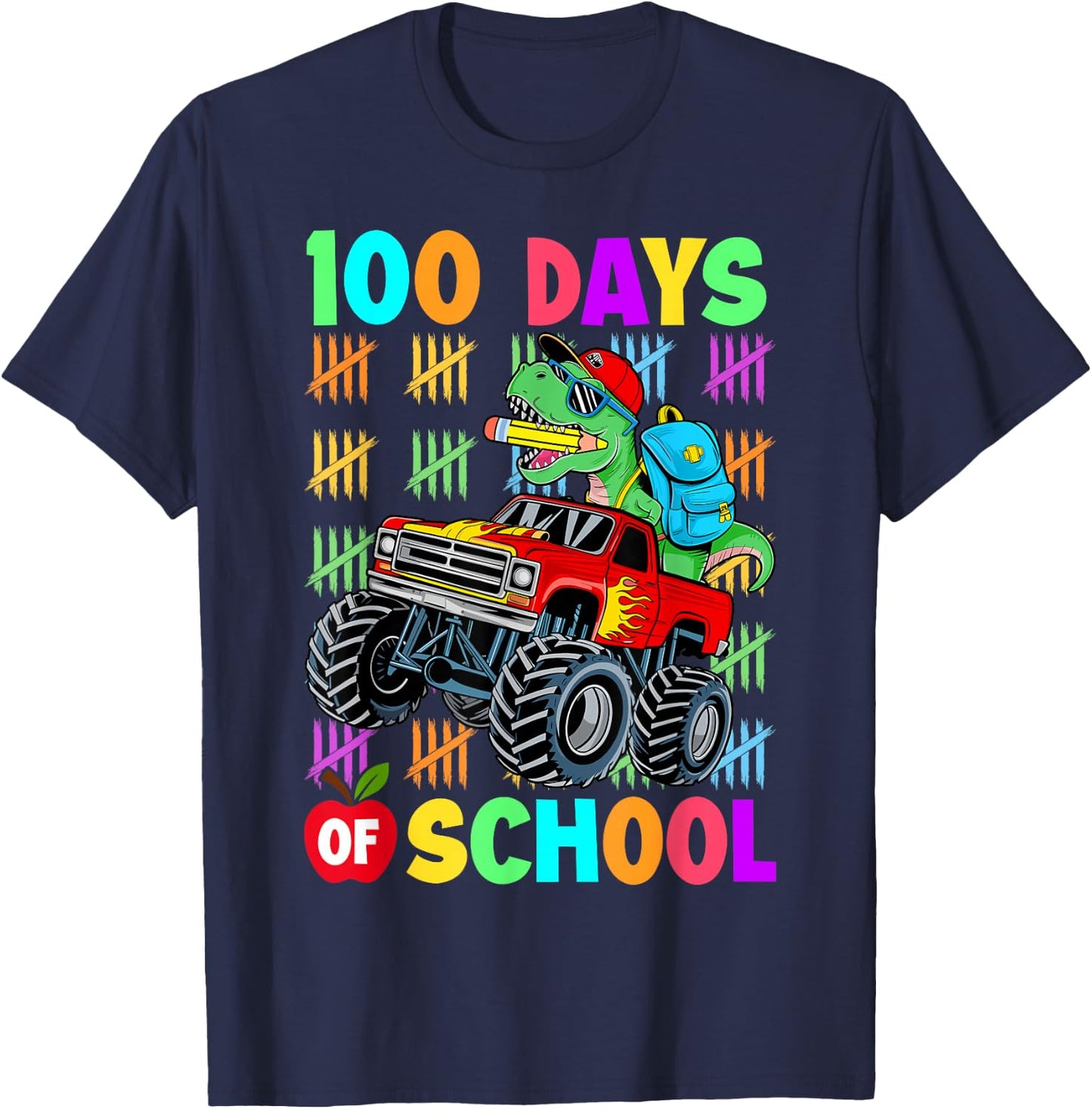 100 Days Of School Dinosaur 100 Days Smarter 100th Day Kids T-Shirt - T-Shirt | Navy