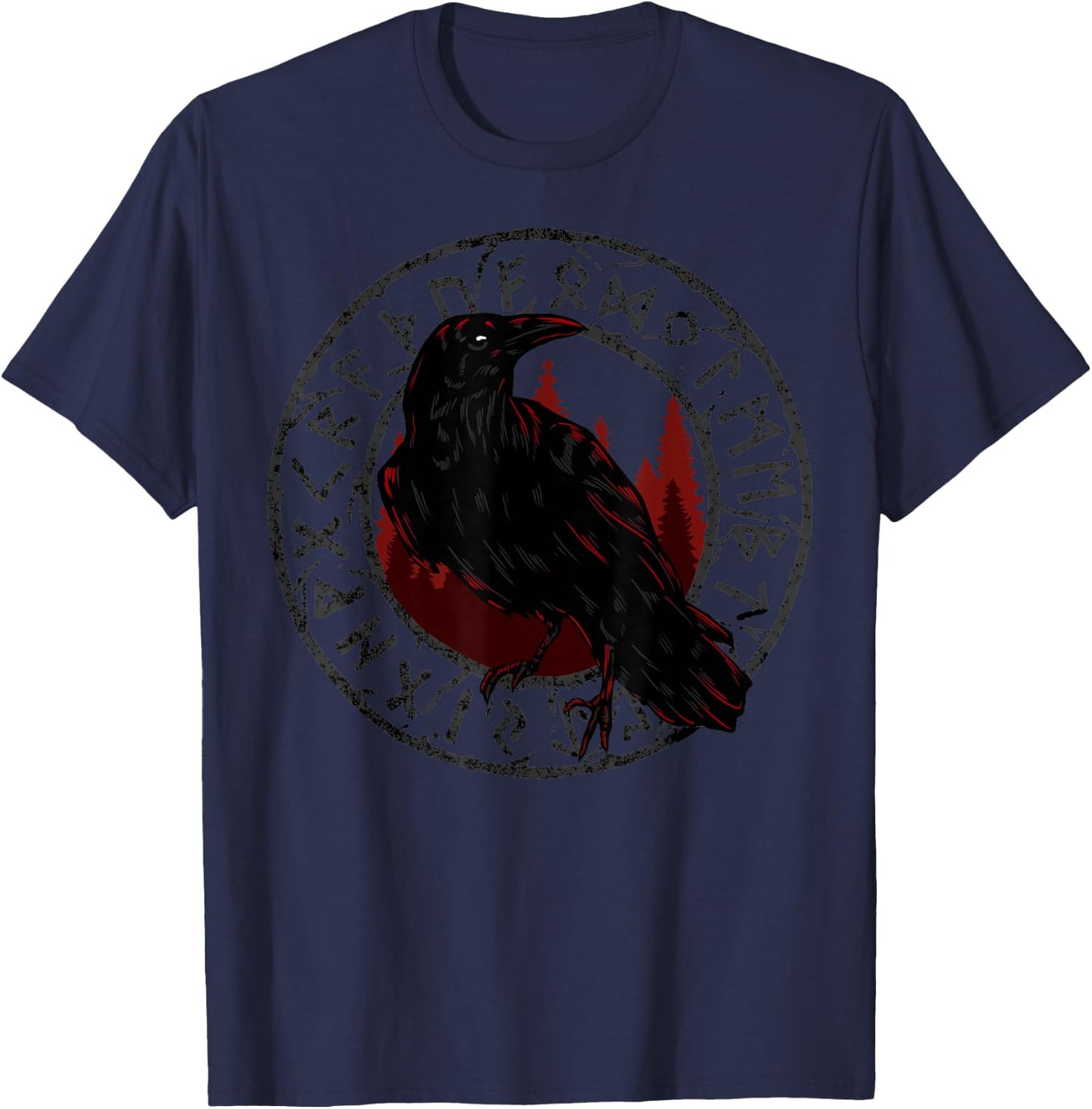 Viking Raven Celtic Mythology Odin Crow T-Shirt - T-Shirt | Navy
