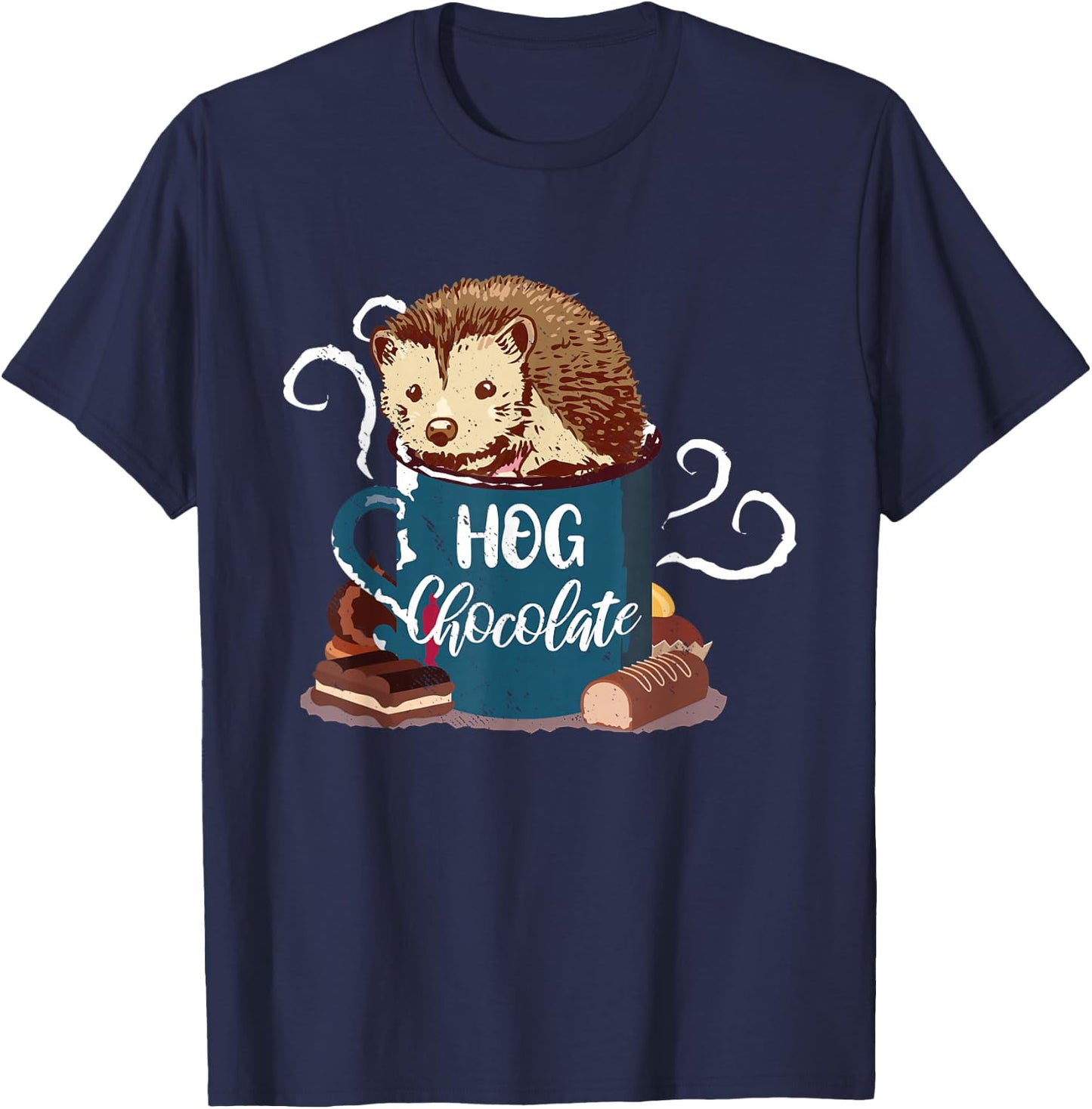 Hedgehog Hot Chocolate Porcupine Hedgehog Forest Animal T-Shirt - T-Shirt | Navy