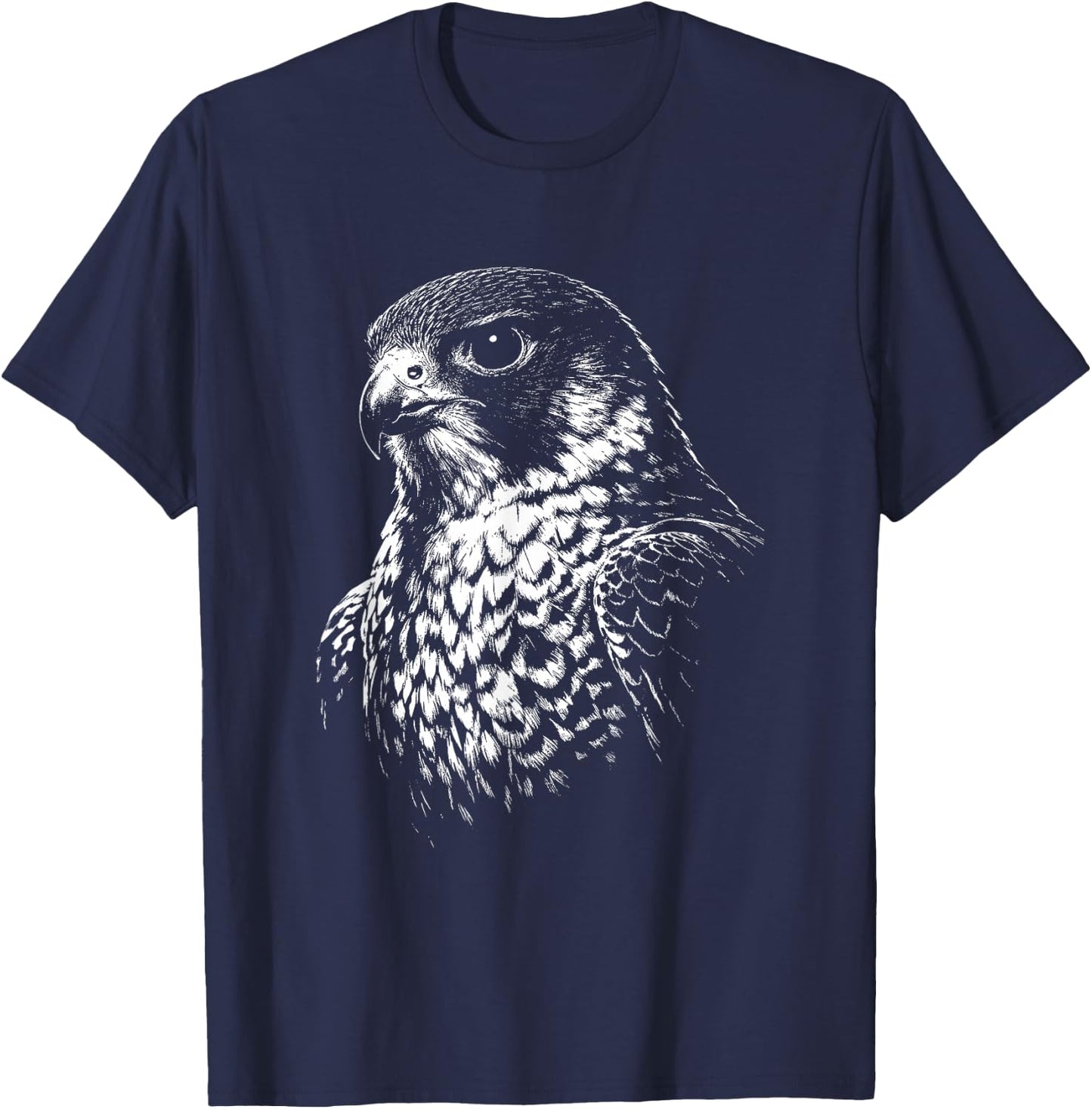 Falcon Portrait Black and White Animal Lover T-Shirt - T-Shirt | Navy
