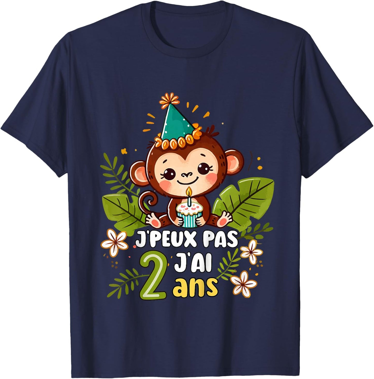 Child Je Peux Pas J'ai 2 Years Birthday Jungle Monkey Boy Green , Green, 2 T-Shirt - T-Shirt | Navy
