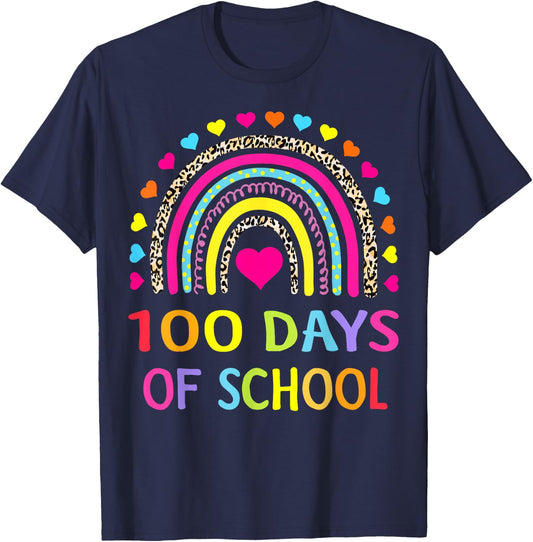 Cute 100 Days of School Rainbow 100th Day of School T-Shirt - T-Shirt | Navy