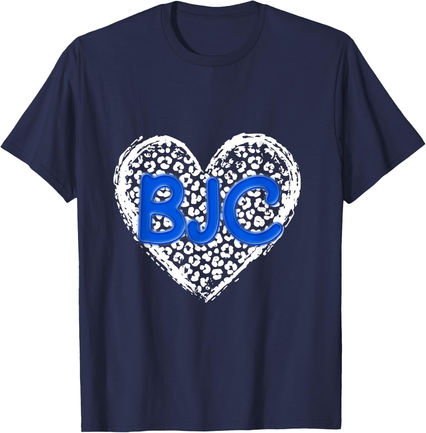 BJC Blue Initials Leopard Cheetah Heart Trendy T-Shirt - T-Shirt | Navy