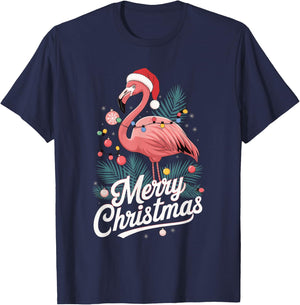 Merry Christmas Christmas Flamingo T-Shirt - T-Shirt | Navy