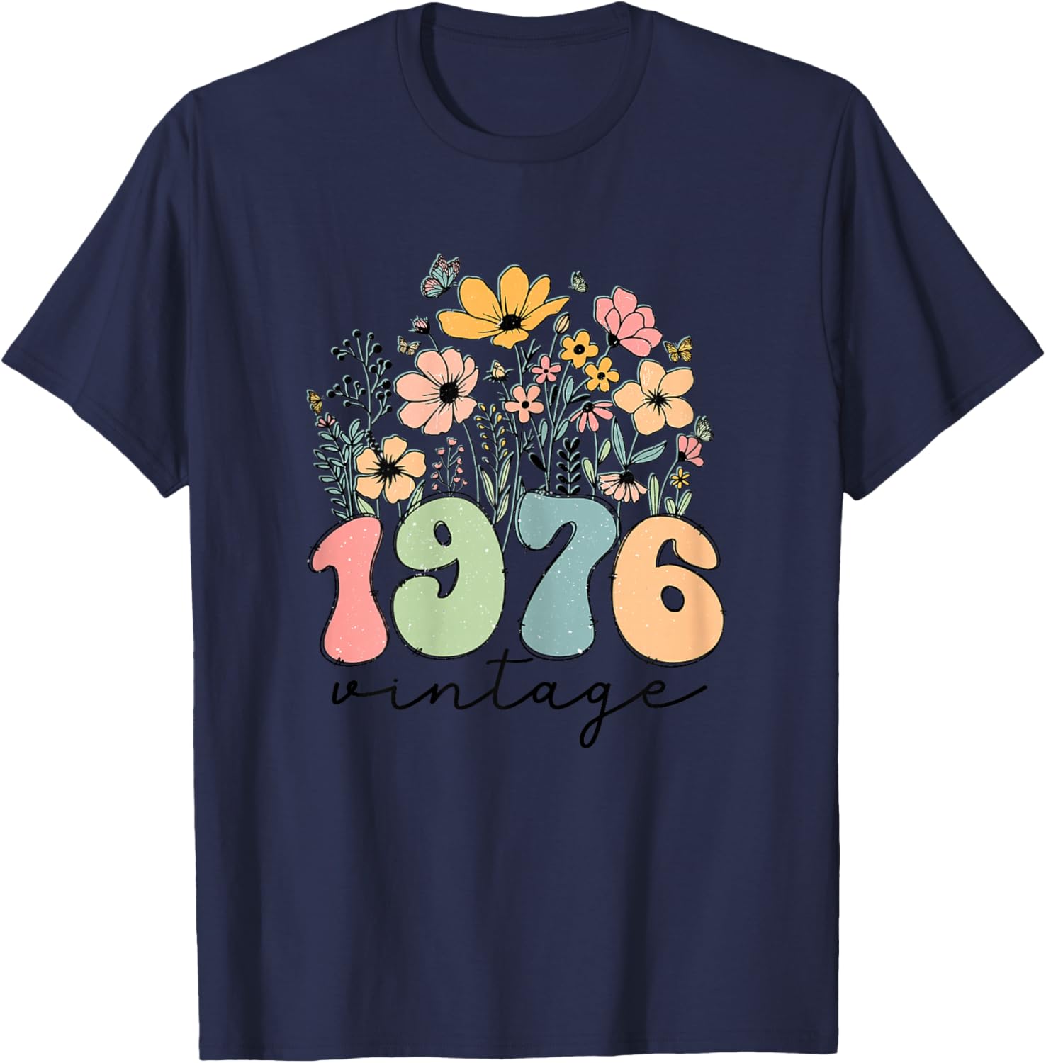 48 Year Old Women 1976 Vintage Wildflower 48th Birthday Gift T-Shirt - T-Shirt | Navy