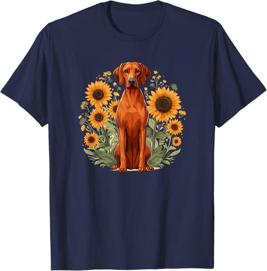 Cute Sunflowers Funny Rhodie Dog Lover T-Shirt - T-Shirt | Navy