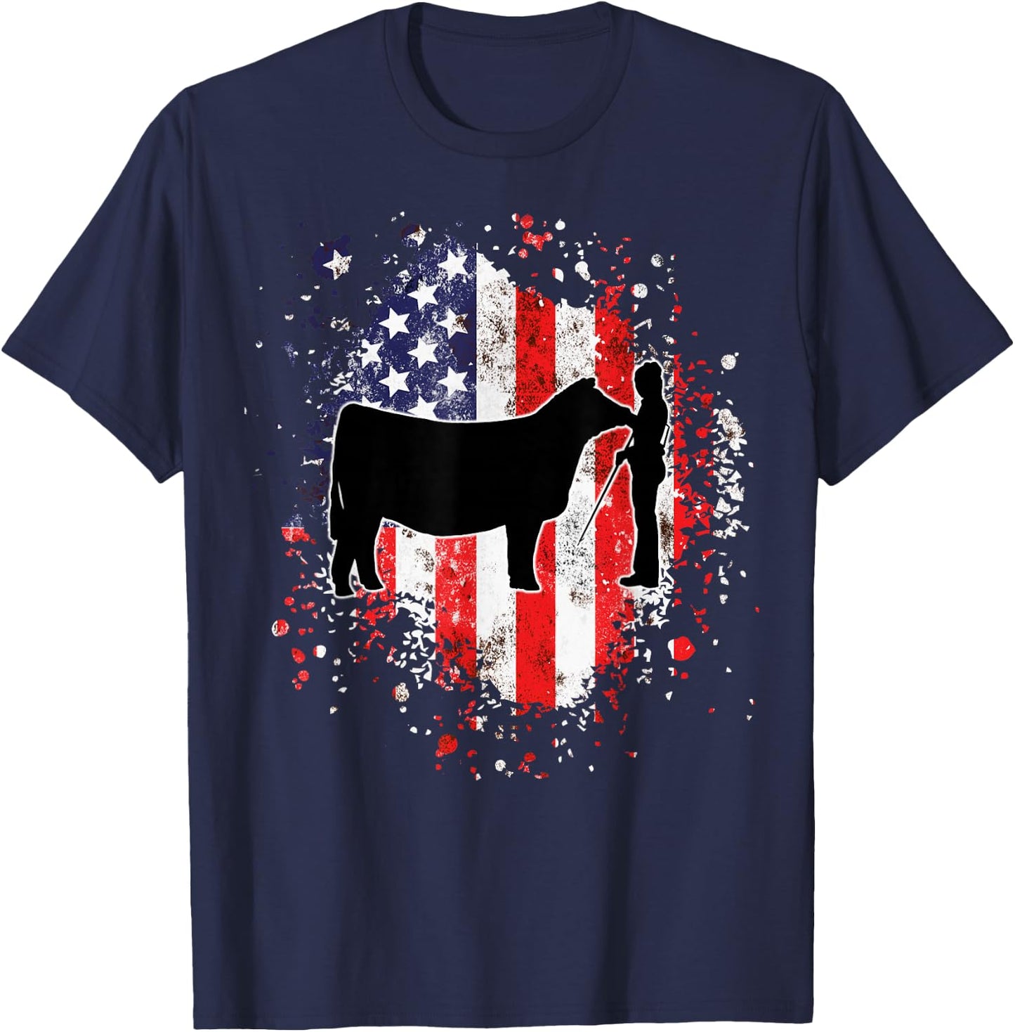 Patriotic Showmanship Girl and Show Stock Steer T-Shirt - T-Shirt | Navy