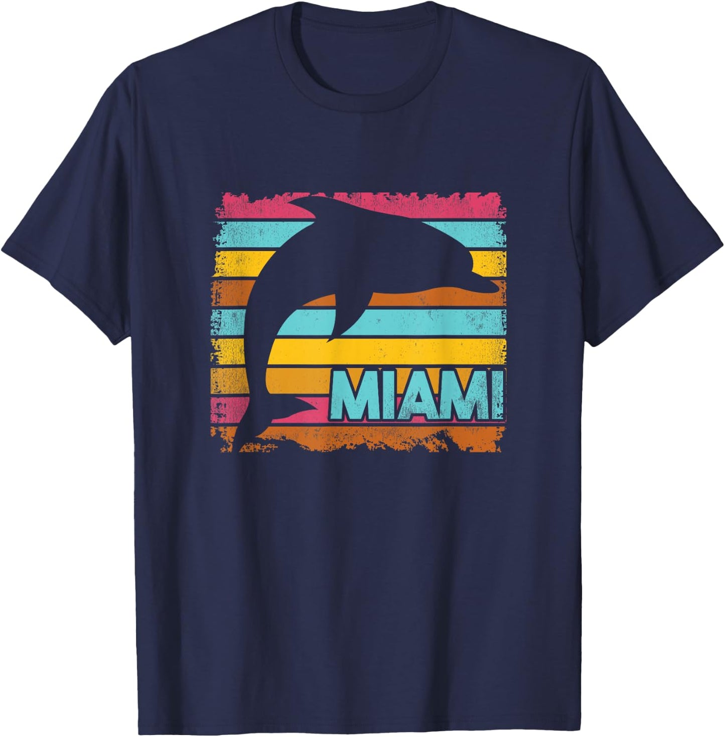 Miami Resident Vintage Dolphin Silhouette Souvenir Gift T-Shirt - T-Shirt | Navy