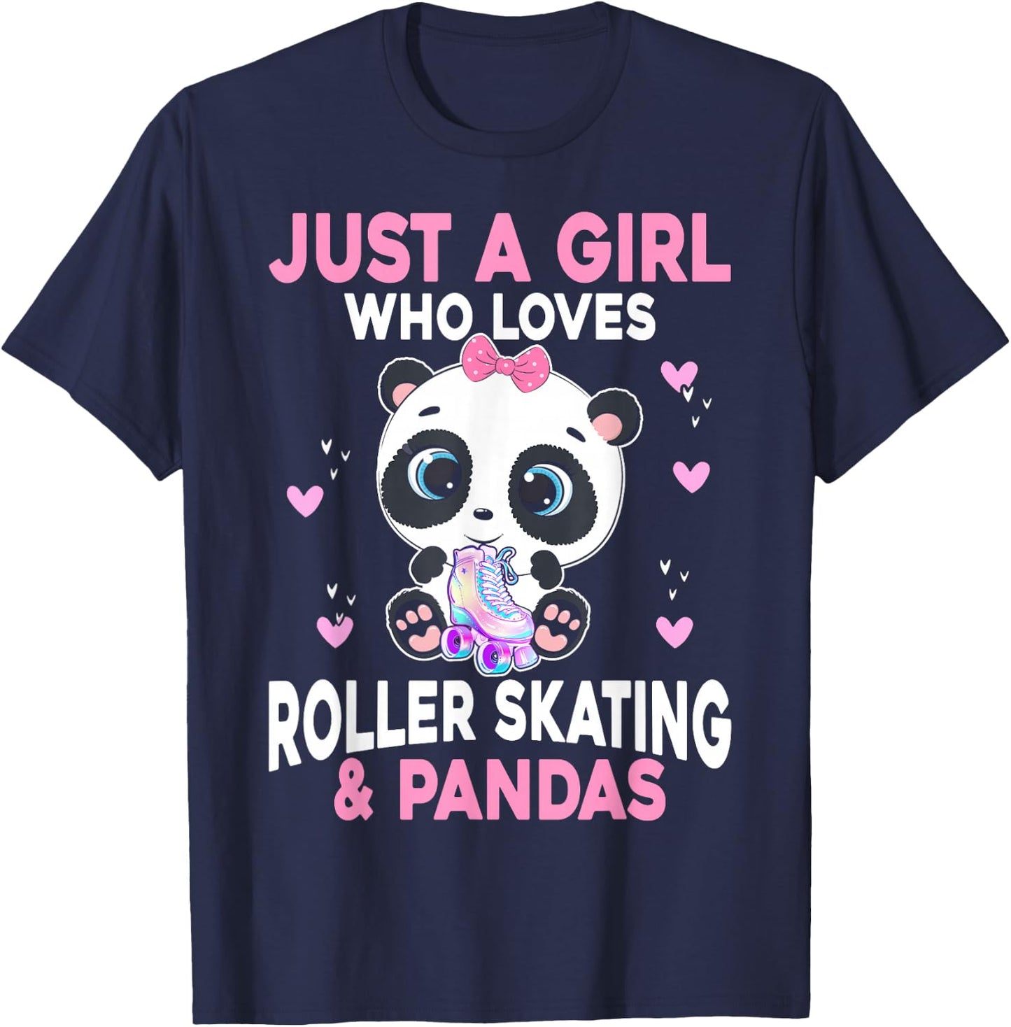 Girl Loves Roller Skating & Pandas Roller Skate T-Shirt - T-Shirt | Navy