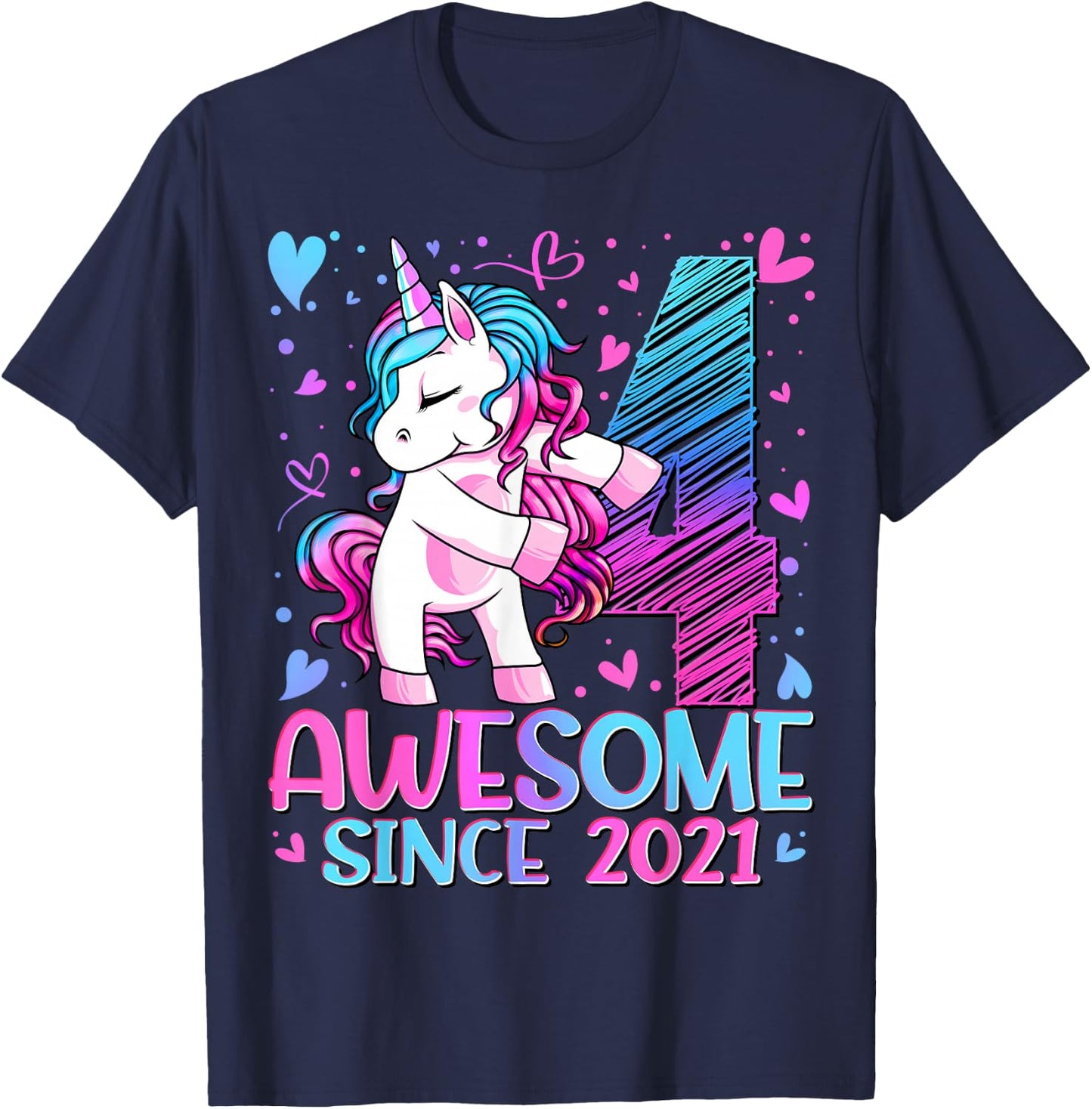 4 Year Old Unicorn Gifts For Girls 4th Birthday Girl Party T-Shirt - T-Shirt | Navy
