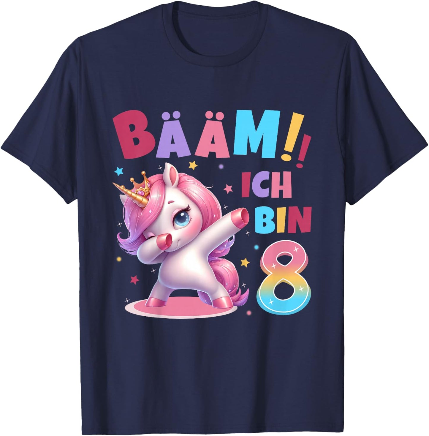Children's 8th Birthday Girl 8 Years Unicorn Party Outfit Unicorn , black T-Shirt - T-Shirt | Navy
