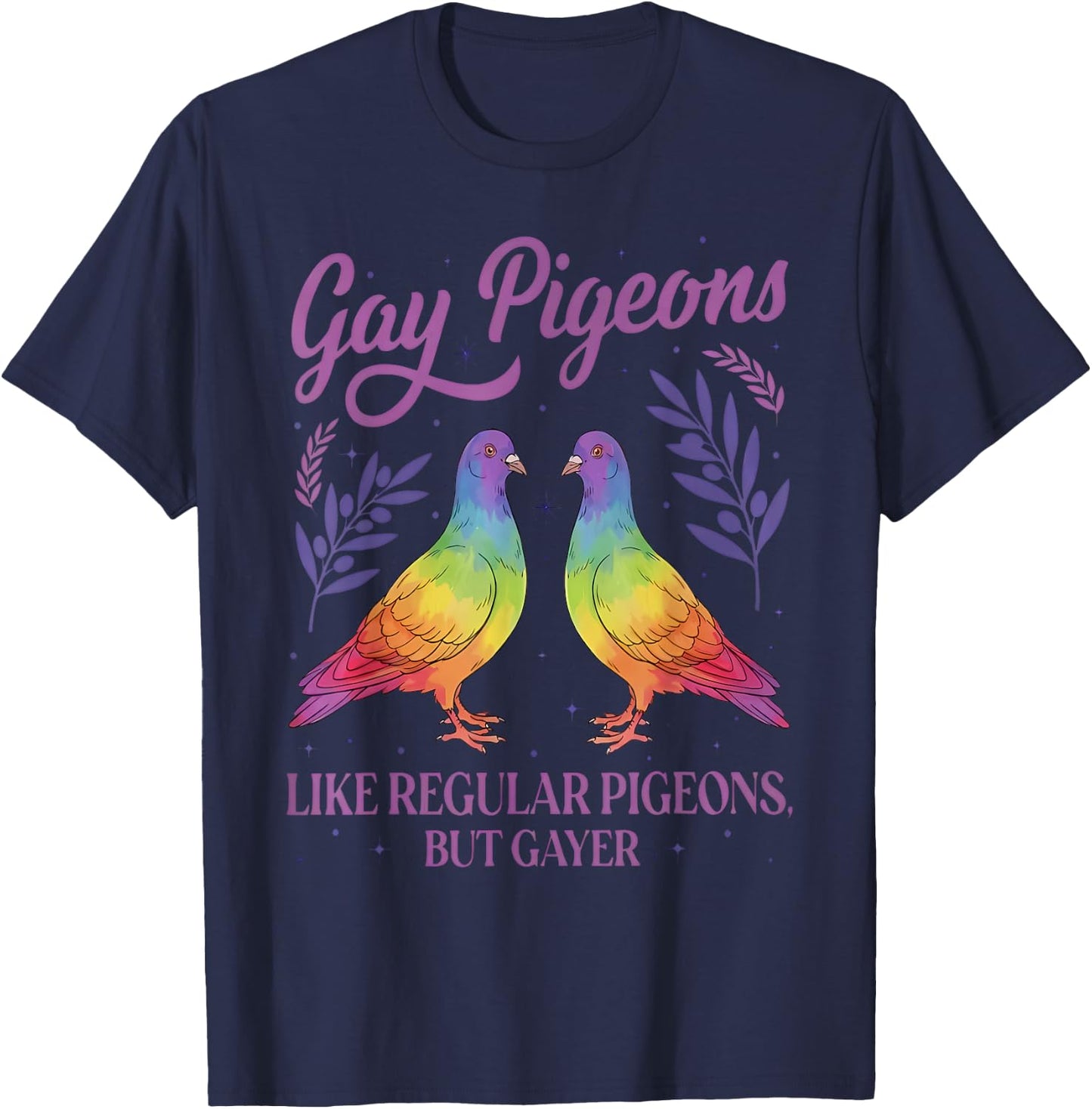 Funny Retro Gay Pigeons LGBT Pride Month Humor Sarcastic T-Shirt - T-Shirt | Navy