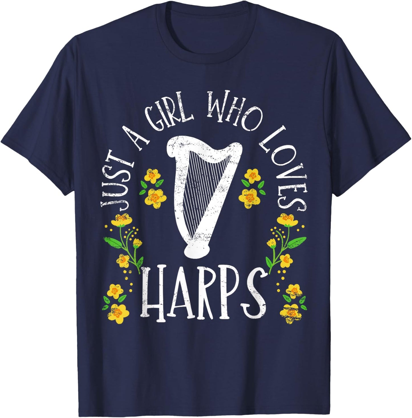 Harp Harpist Girl Cute T-Shirt - T-Shirt | Navy