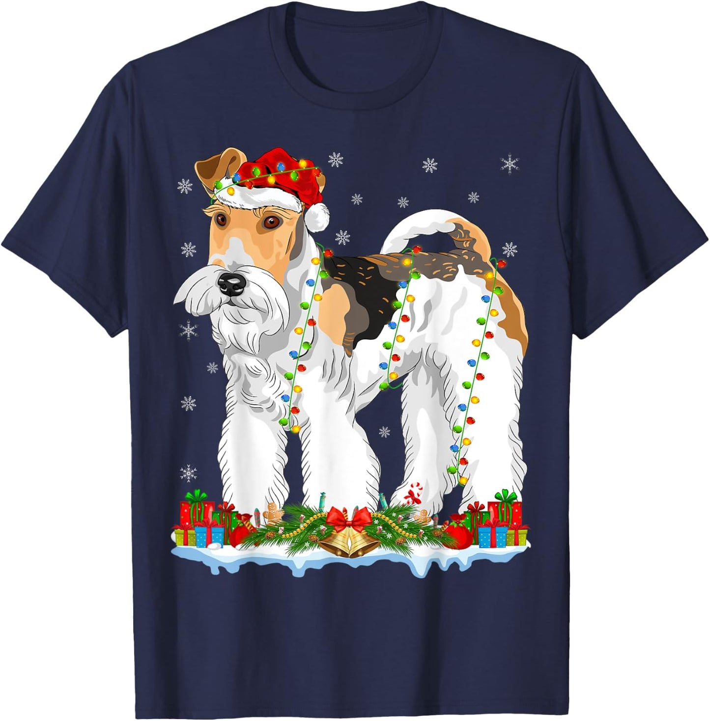 Wire Fox Terrier Dog Xmas Lights Wire Fox Terrier Christmas T-Shirt - T-Shirt | Navy