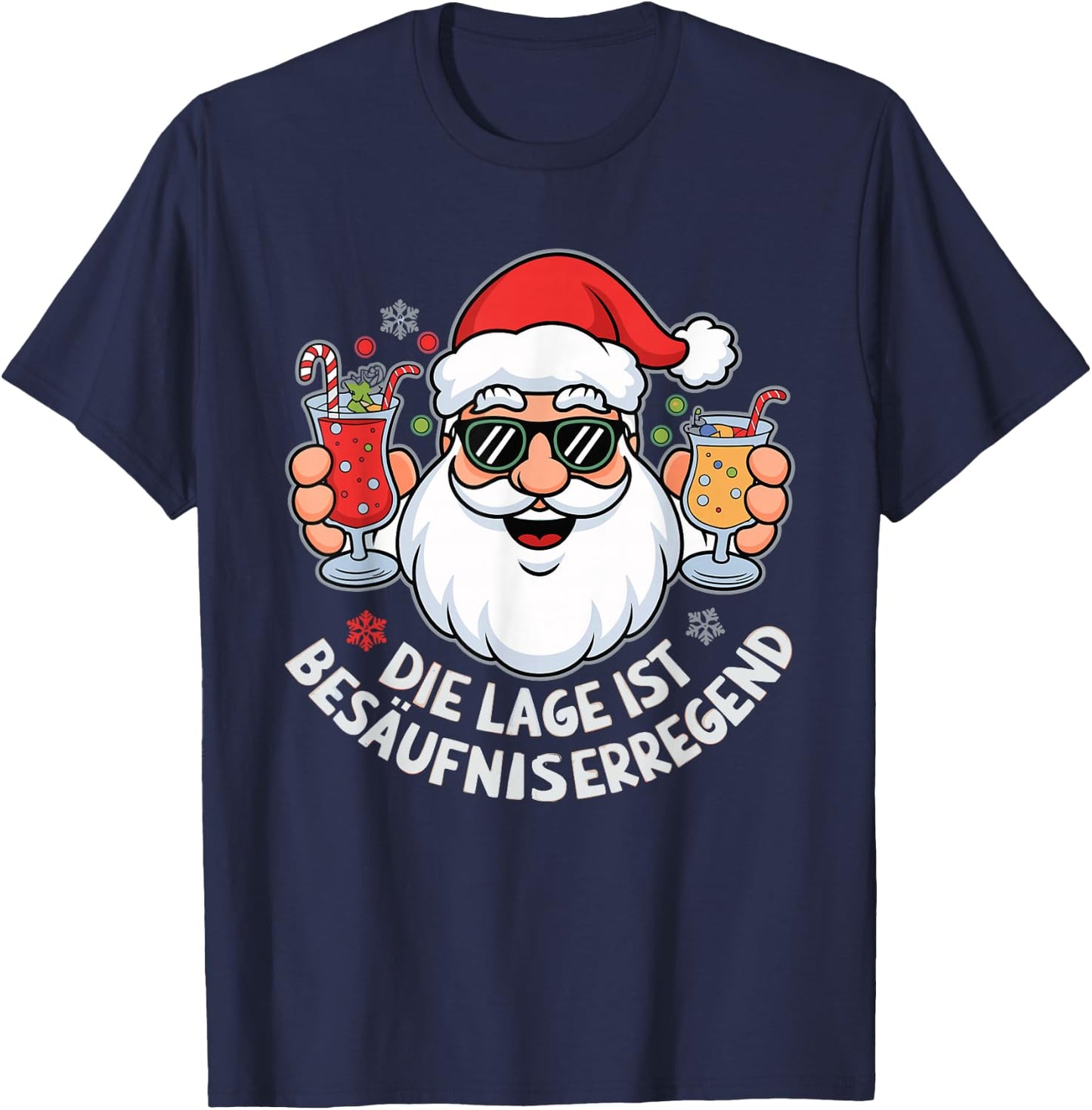 with German Text "Die Lage Ist Besäufniserregend Christmas", black T-Shirt - T-Shirt | Navy