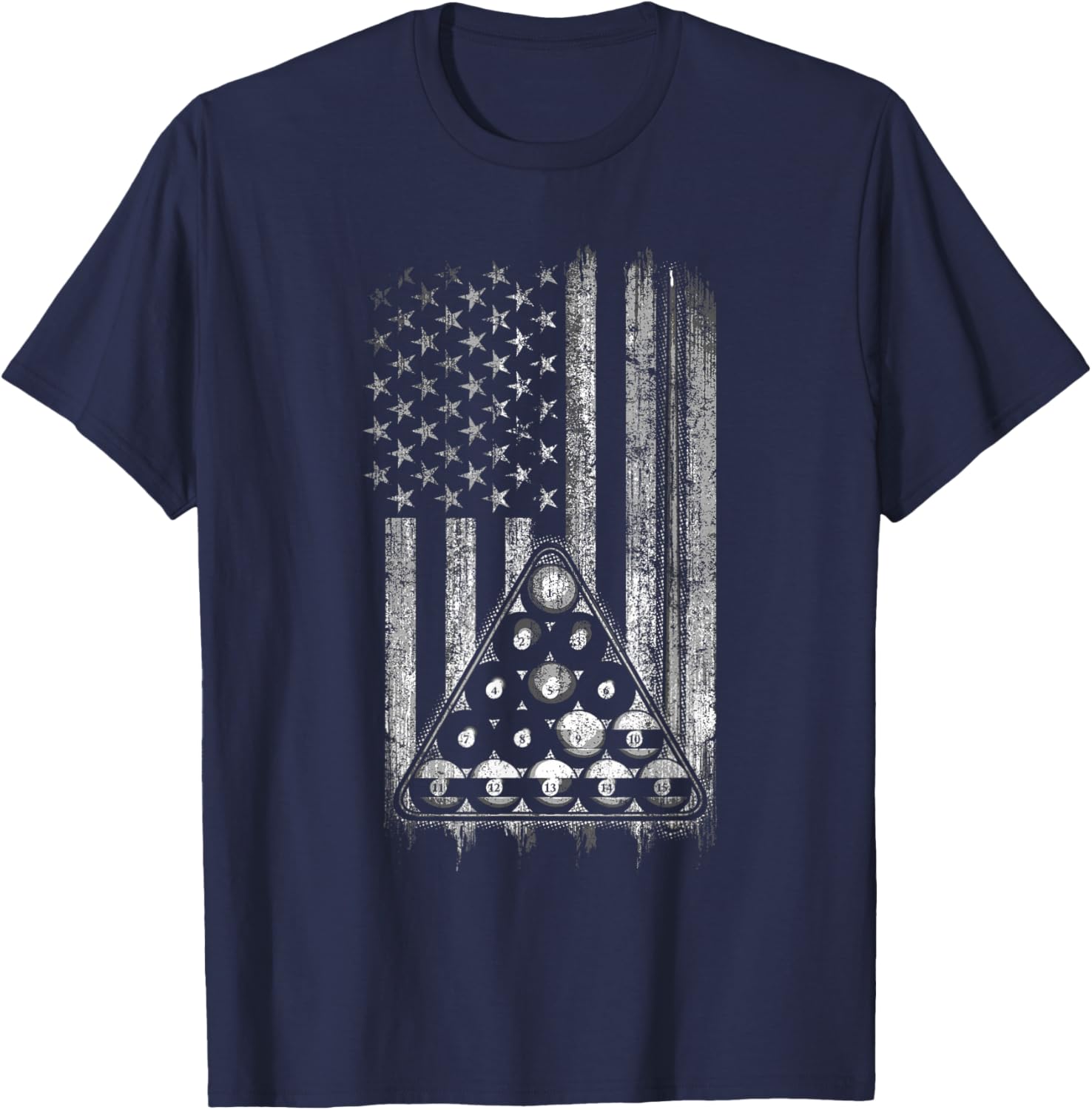 Pool Player American Flag Cue Stick and Billard Balls USA T-Shirt - T-Shirt | Navy