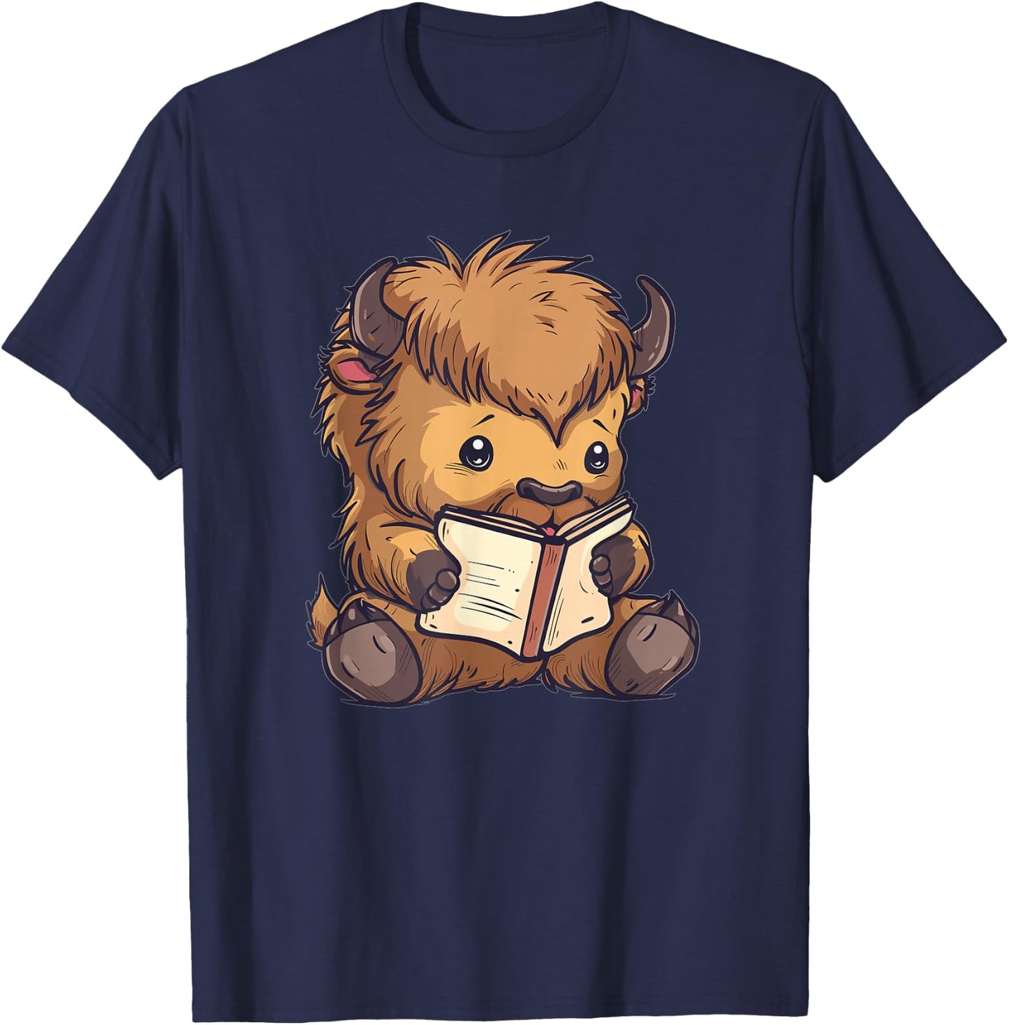 Cute Bison With Book I Kids Bison T-Shirt - T-Shirt | Navy
